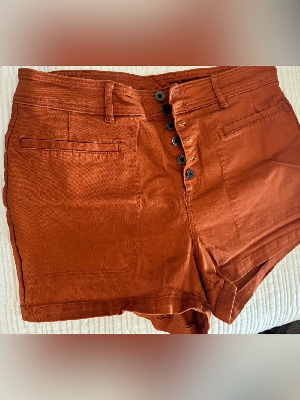 Ava & Viv High-Rise Button-Front Rust Shorts